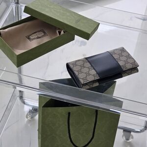 Gucci Monogram Wallet with Black Leather Accent